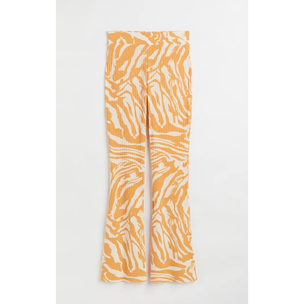 H&M Orange Cream‎ Zebra Print Ribbed Flare Pants Size S
